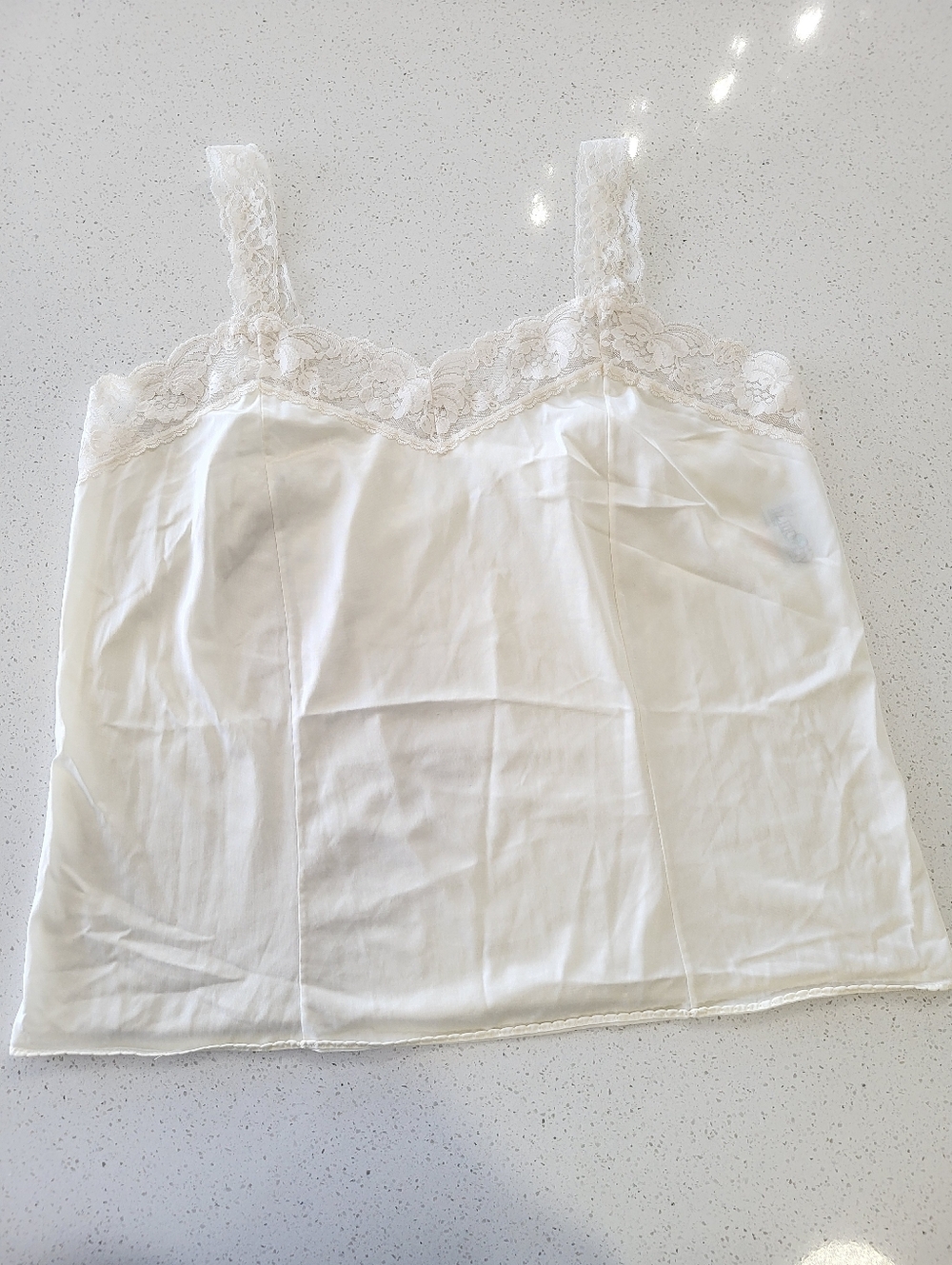 Vintage Plus Size Ivory Nylon Full Slip Lace Trim Camisole Top 42